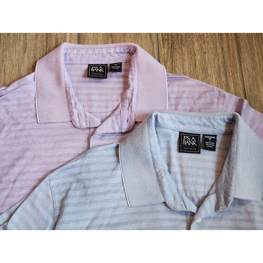 Lot of 2 Jos A Bank Traveler Polo Shirts Mens Large Traditional Fit Cotton
